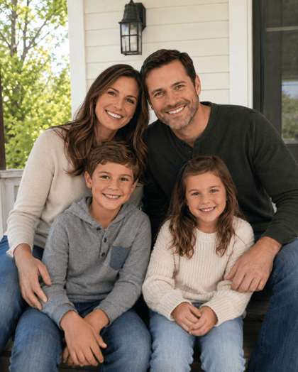 Original everyday family photo on the porch